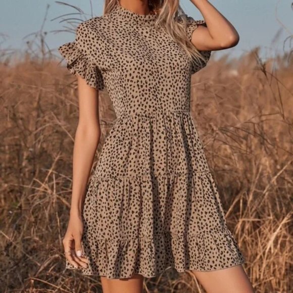 MODA ME COUTURE Dresses & Skirts - Boho Vibes Leopard Animal Print Dot Ruffle Mini Dress
